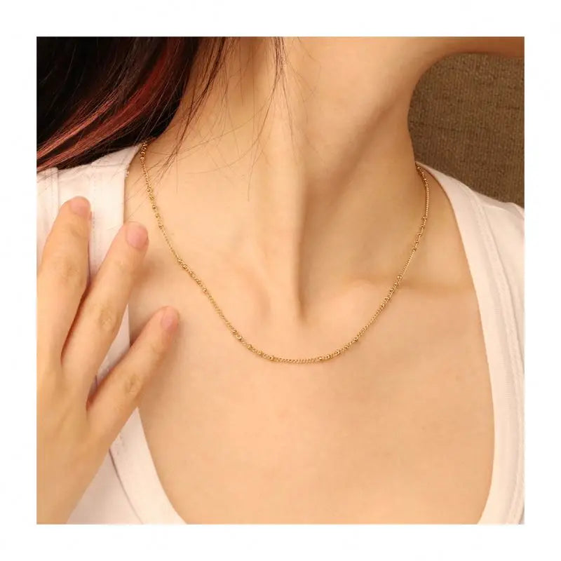 Chris April 316L Stainless Steel 18k PVD Plated Minimalist Satellite Chain Beads Choker Necklace