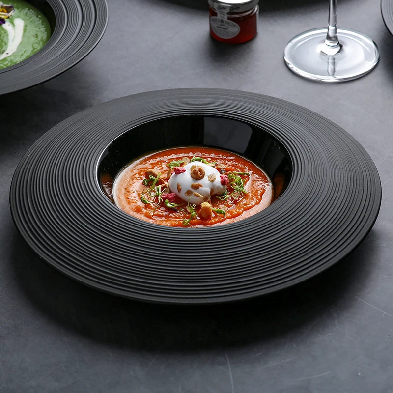 Eco-Friendly Matt Black Porcelain Dinner Plate Deep Soup and Pasta Plate for Restaurant Hotel Use for Buffet Dinnerware Dish