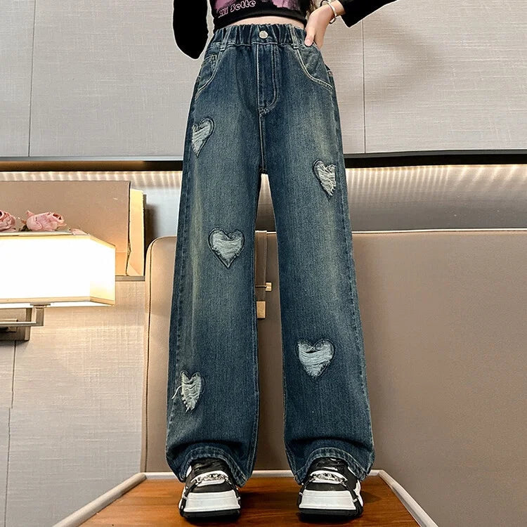2025 Spring and Autumn Children's Trousers Jacket Trousers Fashion Girls Straight Jeans