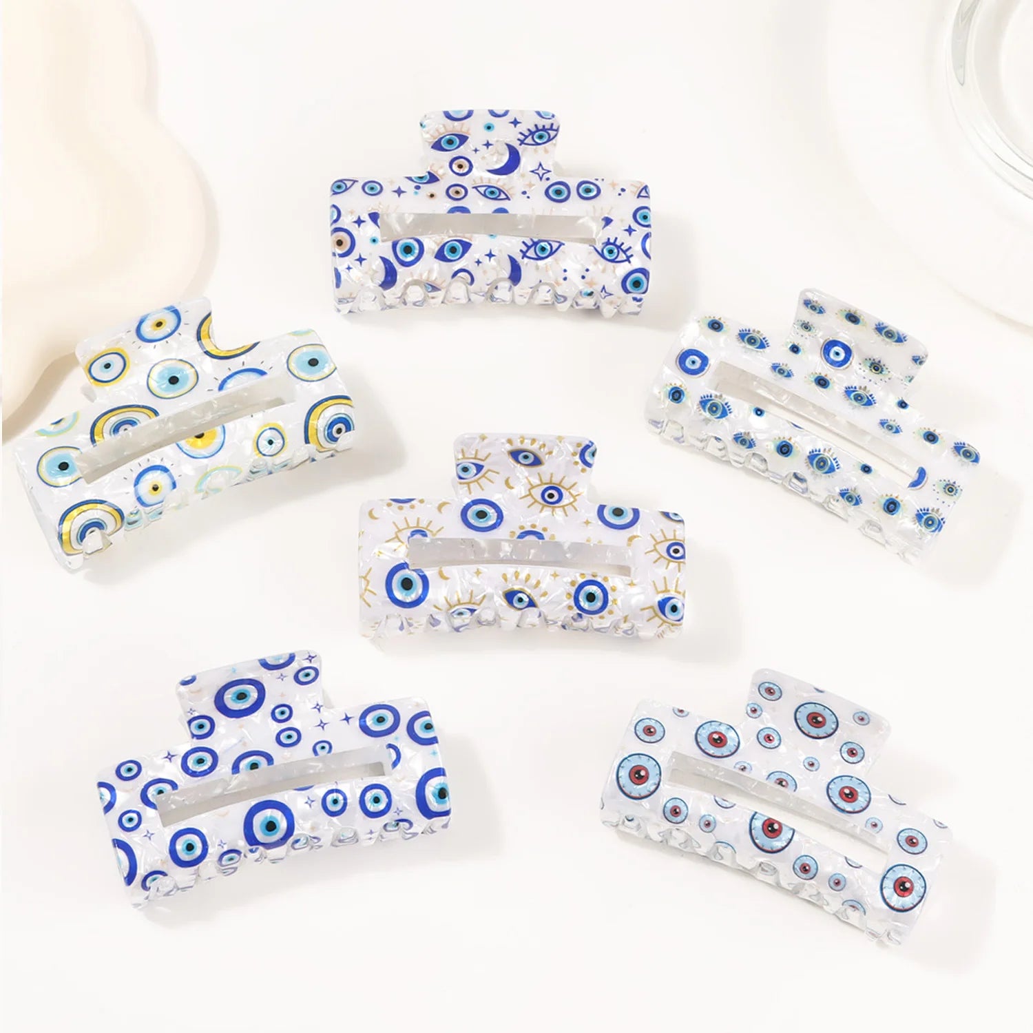 Square Printed Moon Rainbow Hair Claw Girls Hair Accessories Shark Clamp Women PVC Blue Eye Hair Clip