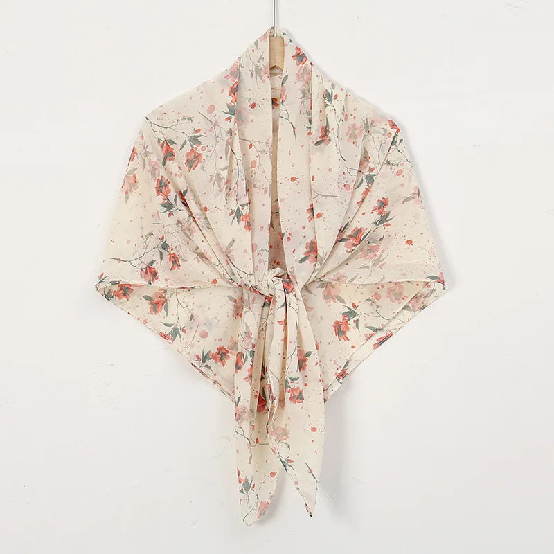Floral Printed Square 115*115cm Chiffon Hijab Scarf Shawl Wrap for Women New Pattern Pearl Bubble Chiffon for Autumn Muslim