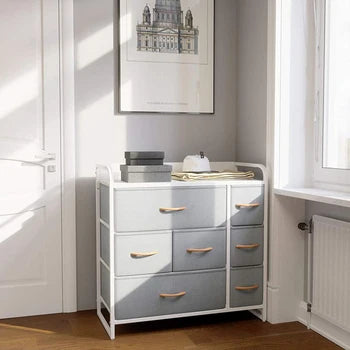 Silver White Fabric Storage Cabinet Drawer for Bedroom Living Room Home Office Elegant Metal Design for Clothes Display Storage