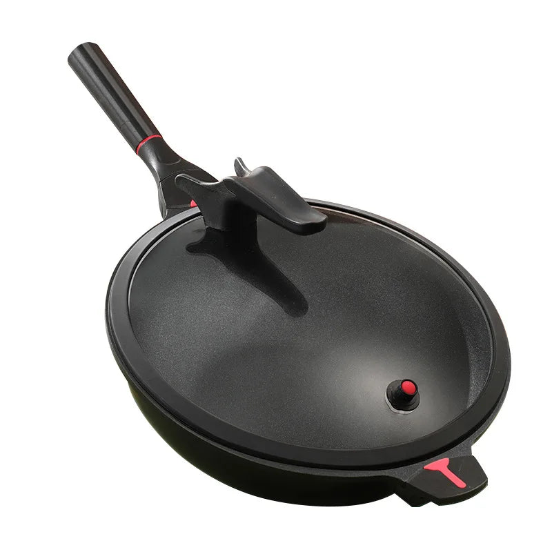 Smartpan Commercial Gas Cast Aluminum Non-Stick Low Pressure 28*10.0cm Cooking Frypan Wok with Glass Lid Gas & Induction Ready