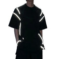 Wholesale 100% Cotton Blank Round Neck Boys Tee Shirts Oversized Drop Shoulder Reflective Stripe Men T Shirts