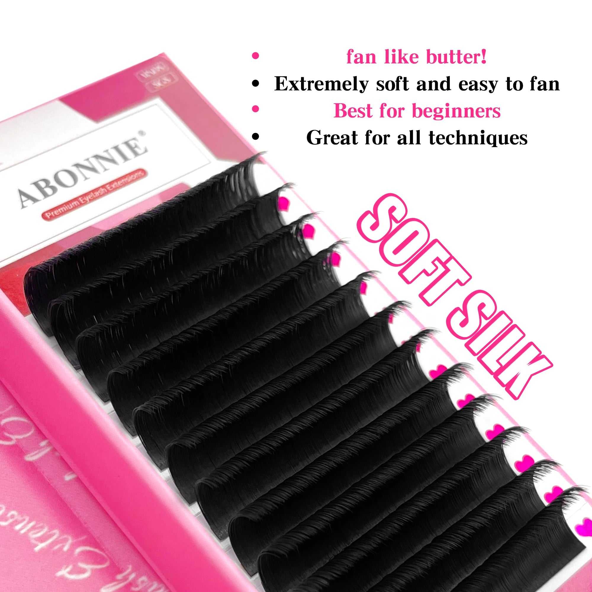 Abonnie Lashes Individual Handheld Fan Matte Black Cashmere Lash Extensions Volume