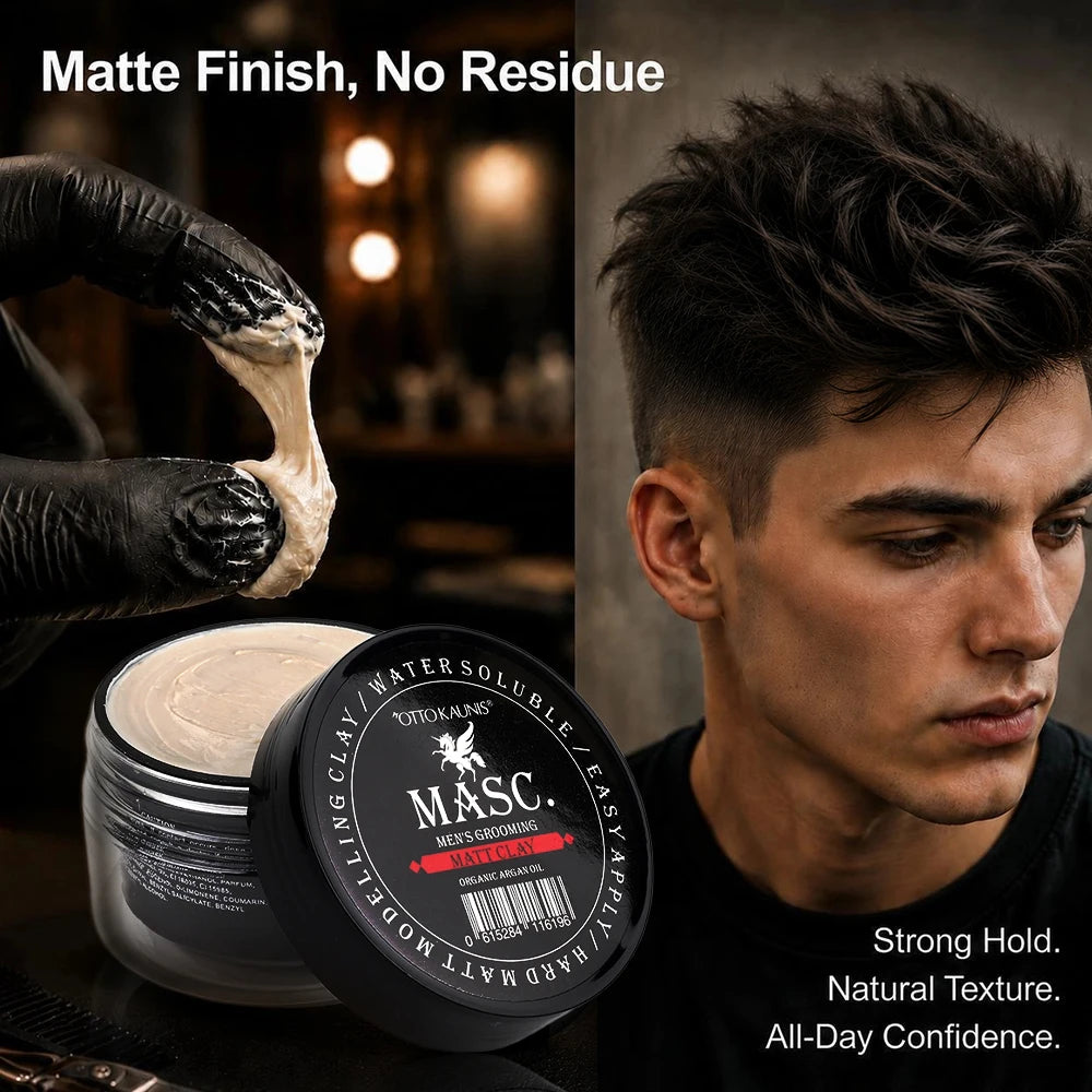 Private Label Matte Hair Clay for Men: Professional 24H Strong Hold Styling Wax Non-Greasy Herbal Texture Paste for Barbershop