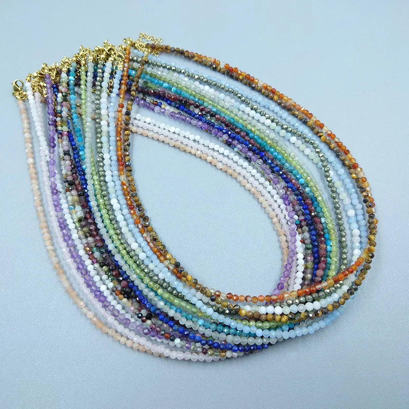 Tiny 2-3mm Micro Faceted Natural Gemstone Beads Choker Necklace Healing Crystal Necklace Jewellery for Her Gifts