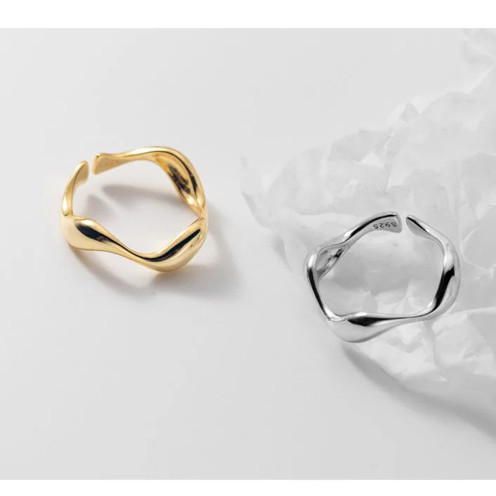 New Unique Design S925 Sterling Silver Wave Resizable Rings for Women J9391