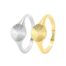 ShuoyeW 9mm Stainless Steel Ring Silver Gold Basic Circular Sun Stripe Pleated Stainless Steel Ring Finger Ring Jewelry 666