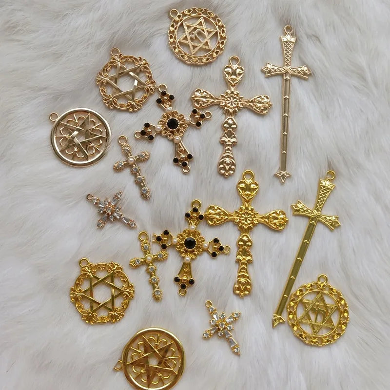 Vintage Cross Pendant Charms for Jewelry Making Zinc Alloy Jesus Religious Faith Charm Frame Mixed Components