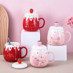 Creative Ins Strawberry Fruit with Lid Milk Lovely Large Ceramic Coffee Cup Christmas Mugs