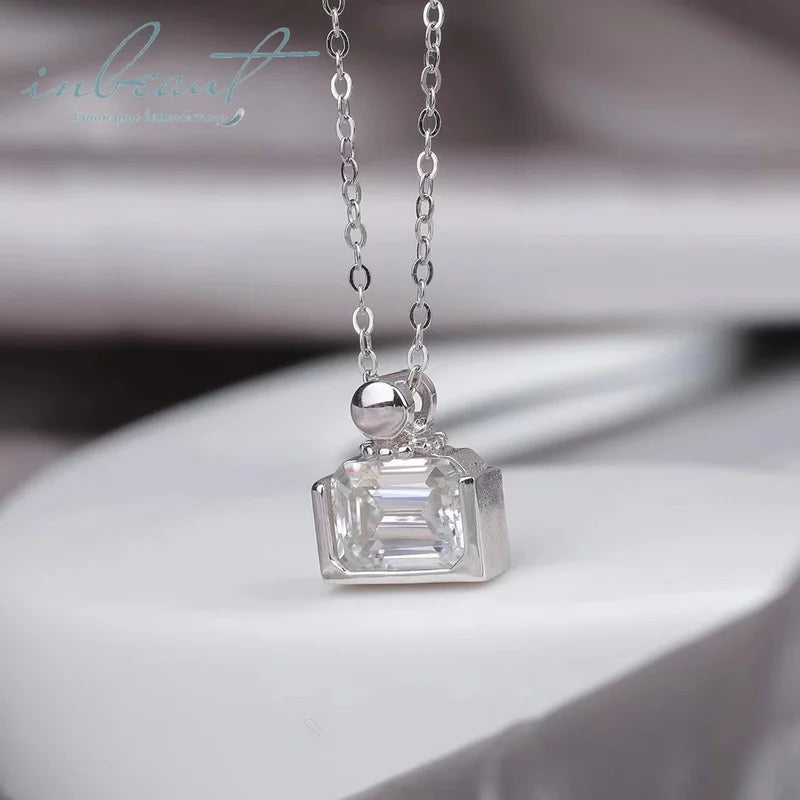 Silver 925 Original Total 1 Carat Brilliant Emerald Cut Diamond Test Past D Color Moissanite Lock Pendant Necklace Fine Jewelry