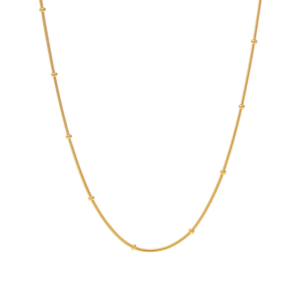 Minimalist 18K Gold Plated Round Snake Necklace Stainless Steel Interval Bead Chain Choker Necklace Women Waterproof Jewelry