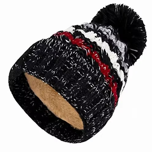 Women's Winter Fur Pom Pom Beanie Hat New Fashionable Customizable Satin Lined Knit for Beach Use Designer Logo