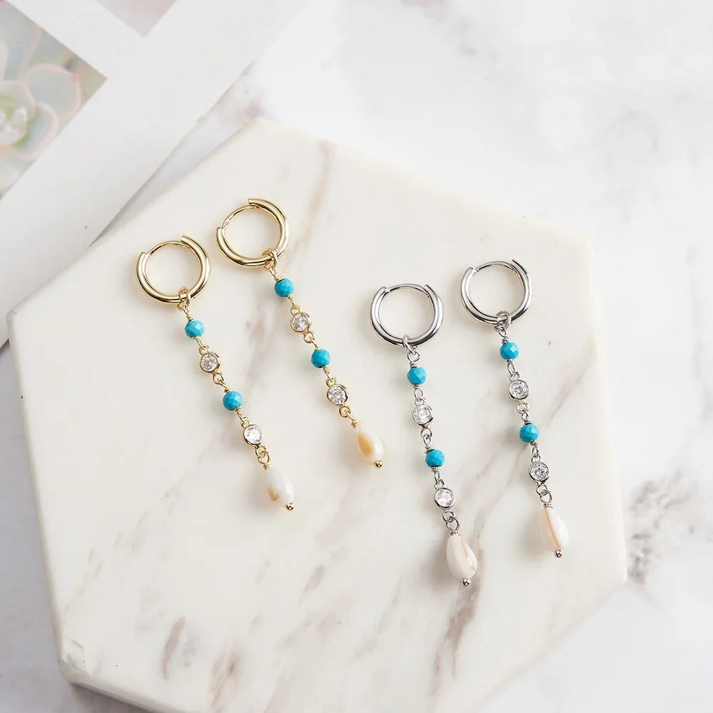 RINNTIN GME41 Exquisite 925 Sterling Silver Natural Turquoise Zircon Earrings 14K Gold Plated Drop Earrings