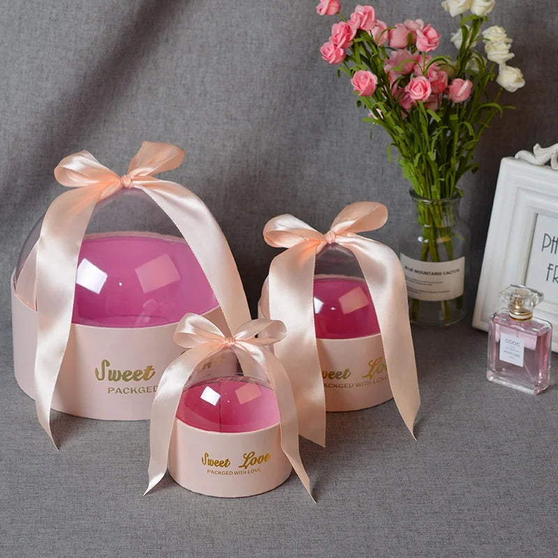 New Style Colored Cute Cylind Display Gift Box Cardboard Packaging Wedding Sweet Paper Box With PVC Window