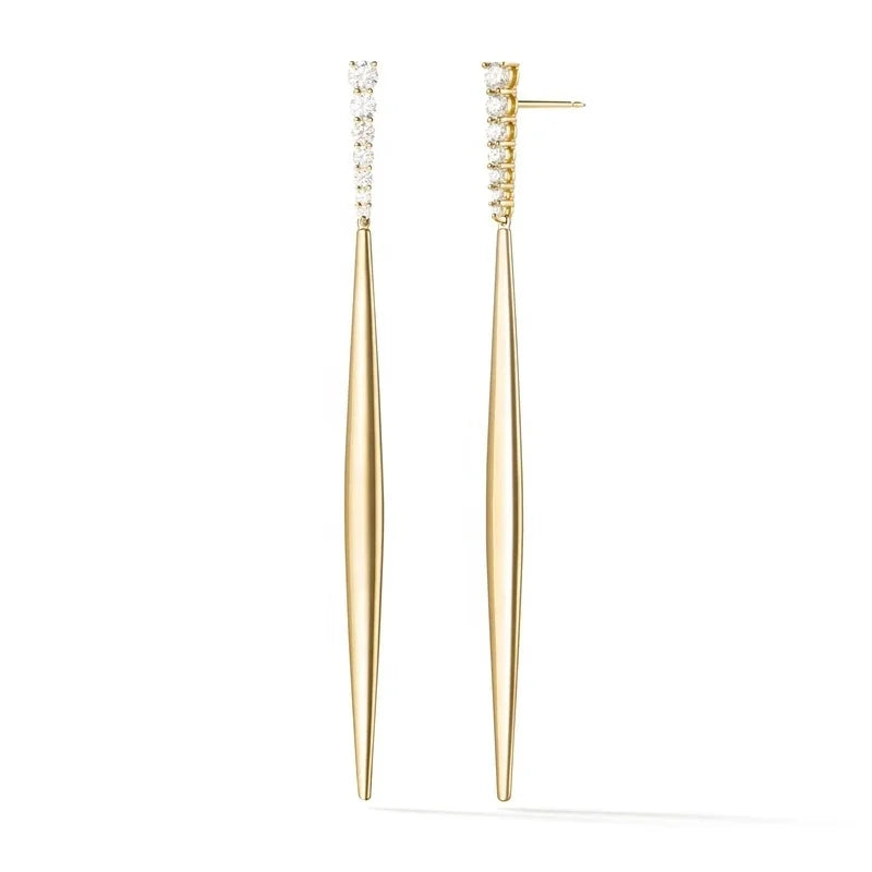 LOZRUNVE 925 Sterling Silver 18k Gold Plated Fine Luxury Diamond CZ Party Cocktail Long Drop Earring