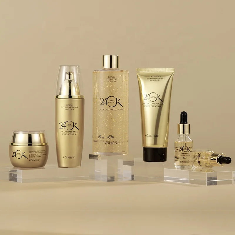Private Label KORMESIC 24 K Gold Anti-Aging Skin Care Set Essence Milk Serum Toner Facial Cleanser Facial Cream