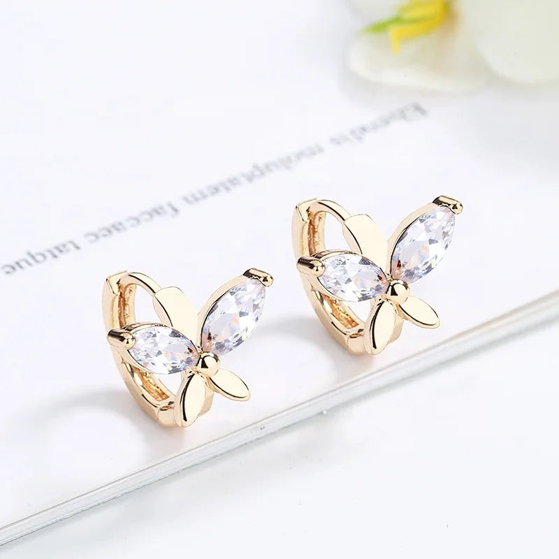 New Arrival Factory Direct 18K Gold Coated Cubic Zirconia Women Mother's Day Gift Butterfly Huggie Earring