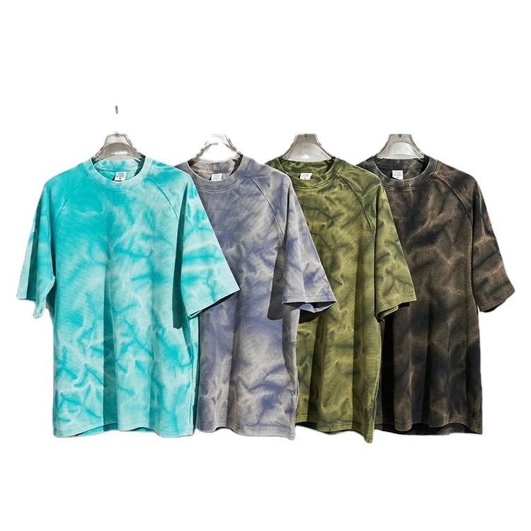 Tie Dye T-shirts Oversized Loose Short Sleeve 100% Cotton 300 Gsm Heavyweight T-shirt for Men