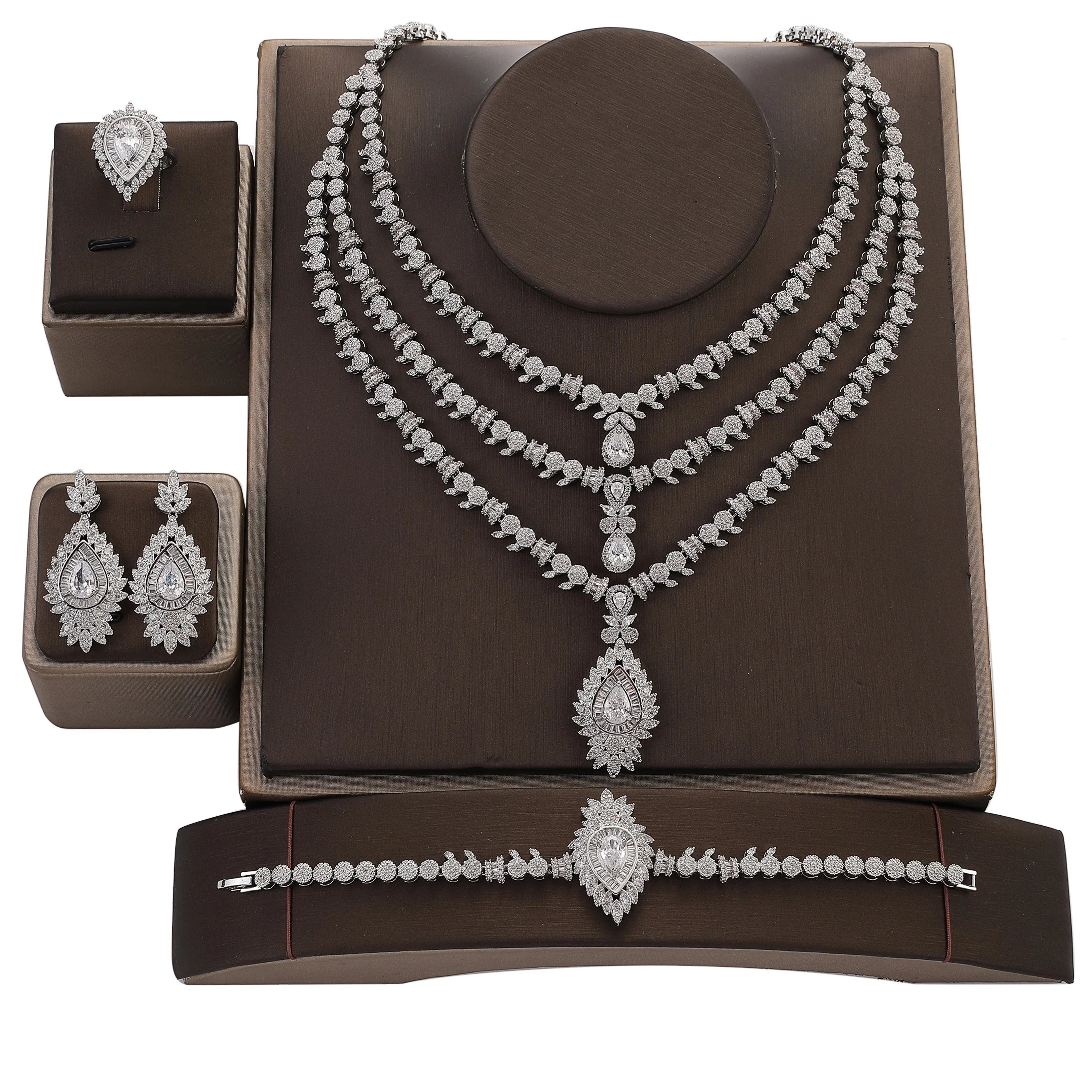 Echsio Luxury Wedding Accessories in Stock Copper Cubic Zircon Jewelry Set Fashionable Jewelries for Women Wholesale CN2039