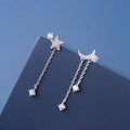 100% 925 Sterling Silver Asymmetry Star Moon Zircon Pave Wedding Drop Earrings for Women Gifts Jewelry