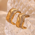Dreamshow Trends Water Wave Zircon Earring 18k Gold Plated Stud Earrings Stainless Steel Hoop Earring