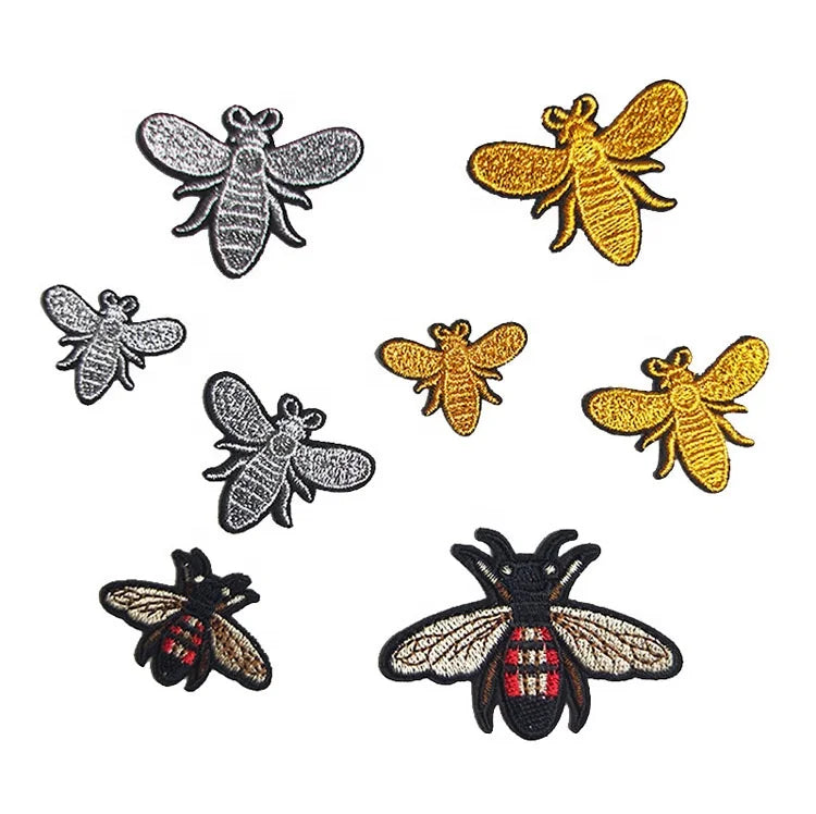 Wholesale Custom Small Bee Logo Embroidered Patches Self-adhesive Patch