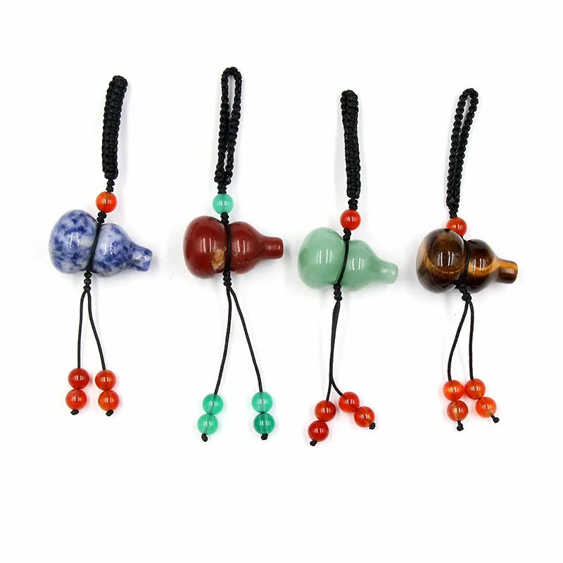 Beautiful Gold Plated Gourd Gemstone Pendant Lucky Wu Lou for Feng Shui Prosperity Solid Quartz Crystal Rope Chain