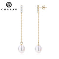 Best Selling Trendy 925 Sterling Silver Pearl Earrings 9mm Baroque Natural Freshwater Pearls Chain Earrings for Women