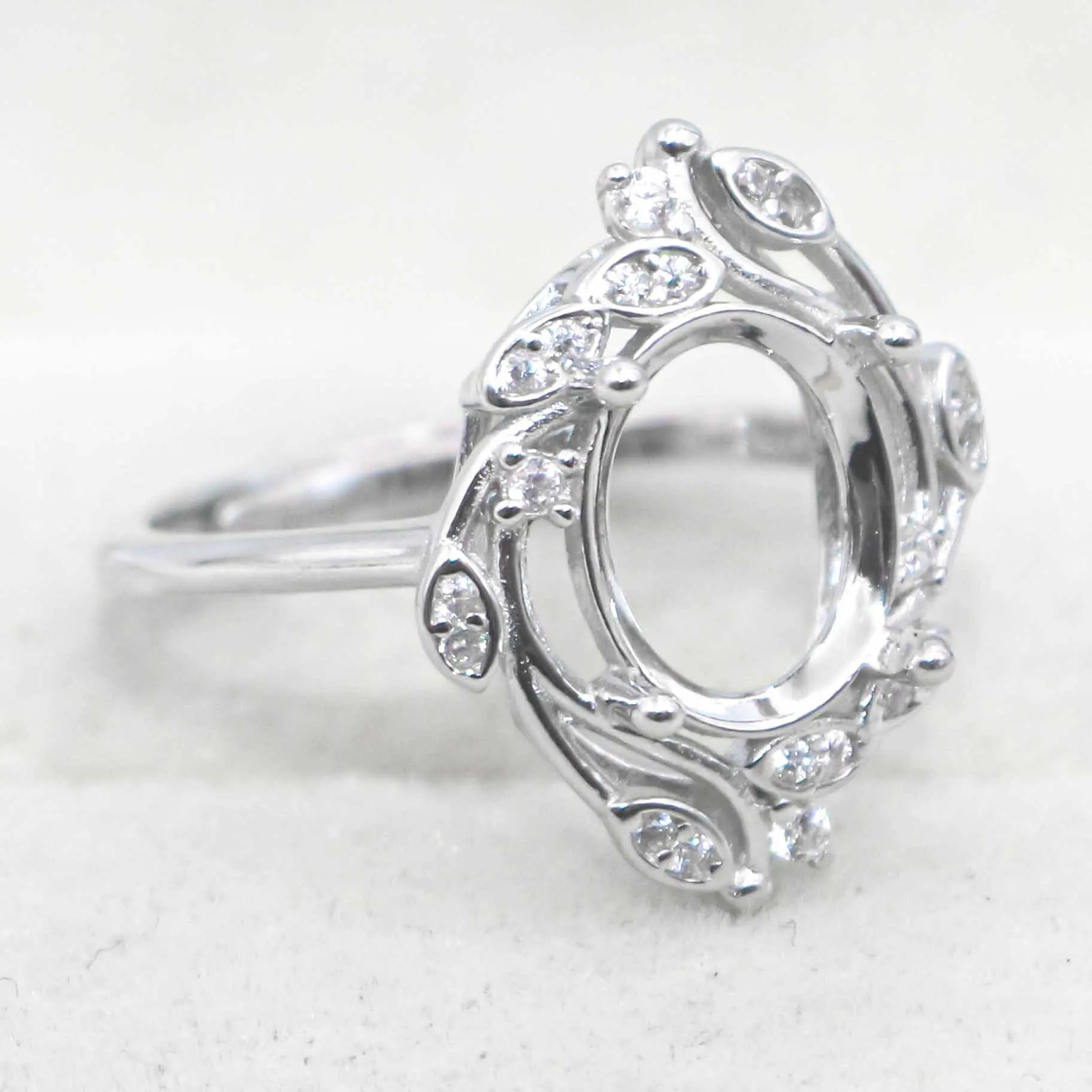 Semi Mount 8*10mm Sterling Silver Ring Empty Frame Blank Support Setting S925 Base Holder Without Center Stone for DIY Inlay