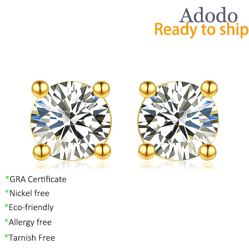Classic Four-claw Moissanite Jewelry Fashion 925 Silver Gold Plated 1CT Moissanite Stud Earrings for Women Everyday Wear