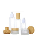 Wood Printing 20ml 30ml 40ml 50ml 60ml 80ml 100ml 120ml Bamboo Style Cosmetic Frosted Glass Lotion Pump Bottle Cream Jar Sets