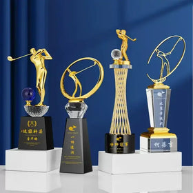 Guangzhou Wholesale Blank Golf Trofies Trophy Crystal Golf Award Custom Optical K9 Crystal Golf Trophy Awards