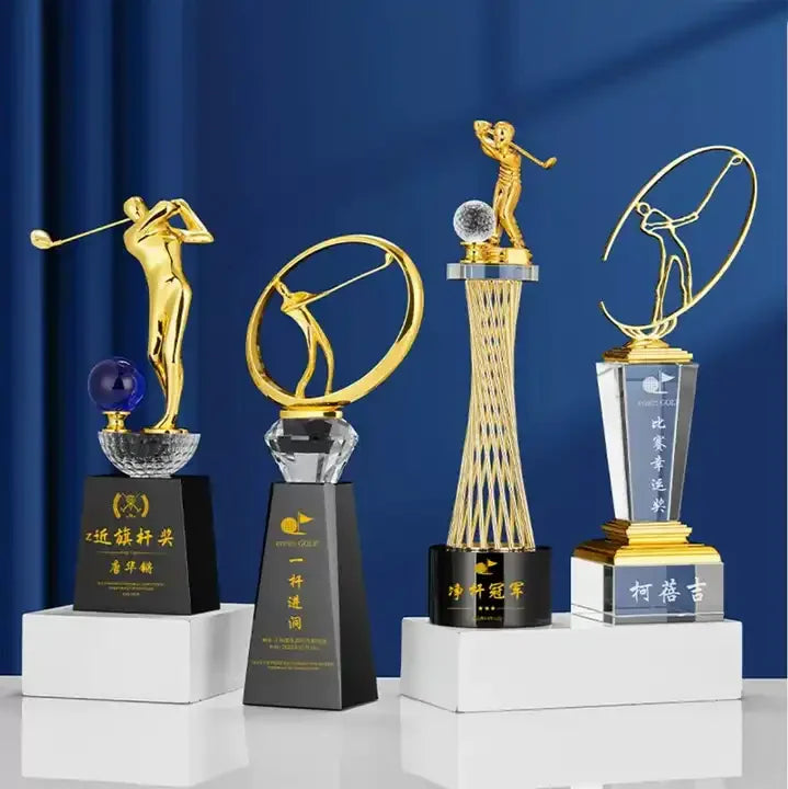 Guangzhou Wholesale Blank Golf Trofies Trophy Crystal Golf Award Custom Optical K9 Crystal Golf Trophy Awards