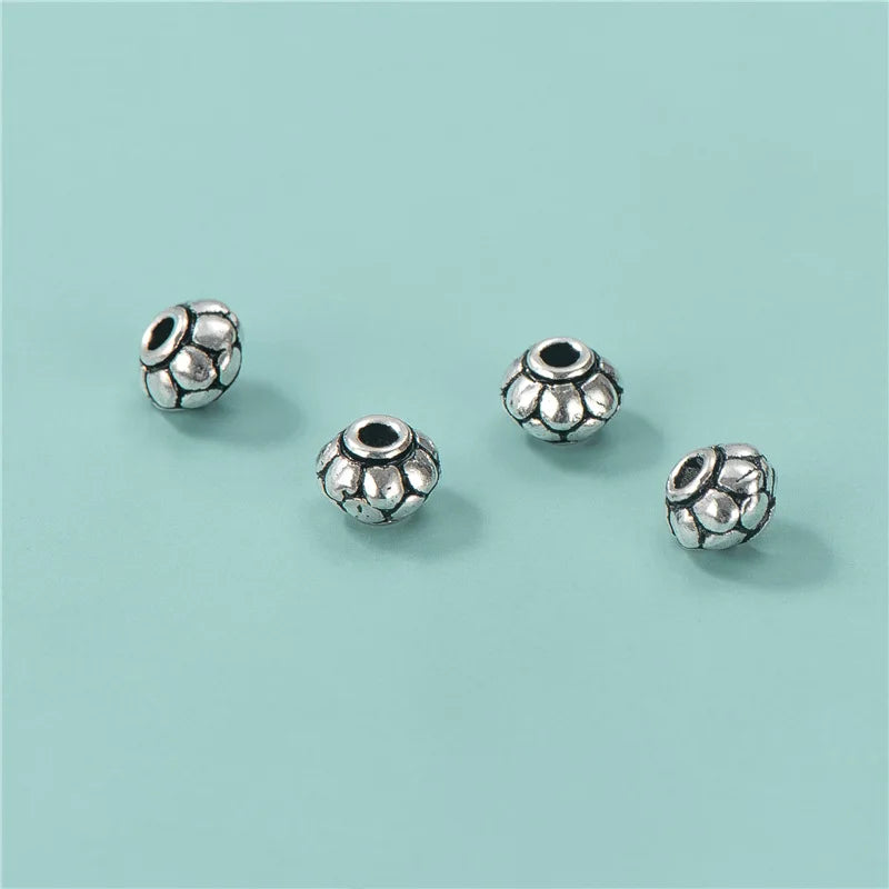 5.7mm Spacer Beads Antique 925 Sterling Silver Engraving Lantern Shape Round Flat Beads for Jewelry Making Kit