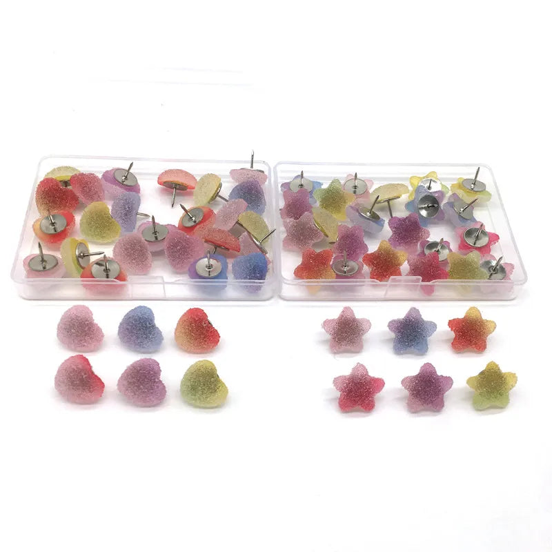 Hot Sale 30pcs Cute Star & Heart Shaped Cork Board Thumb Tacks Decorative Push Candy Colors Pins for Office Home Decorations