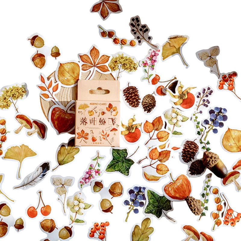 46pcs/box Leaves Falling Sticker Box Vintage Autumn Stickers DIY Decoration Scrapbooking Sticker Office School Supplies