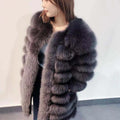 Hot Sale New Ladies O Neck Sleeve Removal Long Natural Fox Fur Coat Women Real Fox Fur Coat