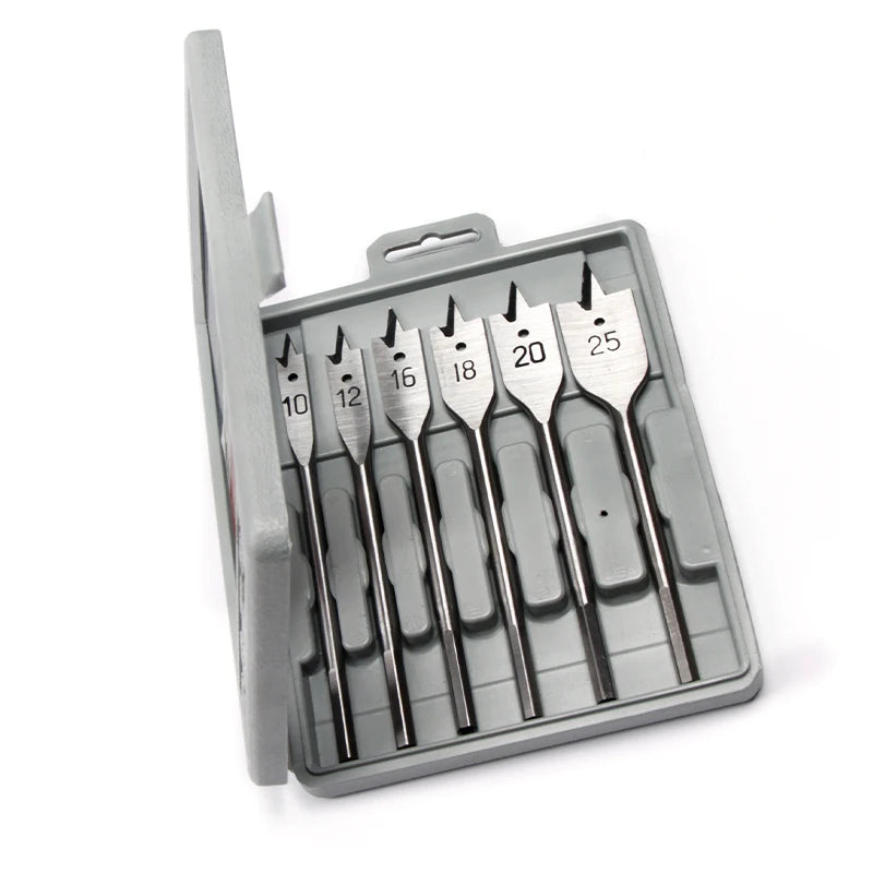 KAFUWELL WA4001C 6pcs/set Wood Flat Drill Sets 10mm 12mm 16mm 18mm 20mm 25mm Flat Wood Boring Drill Bit Set Power Tools