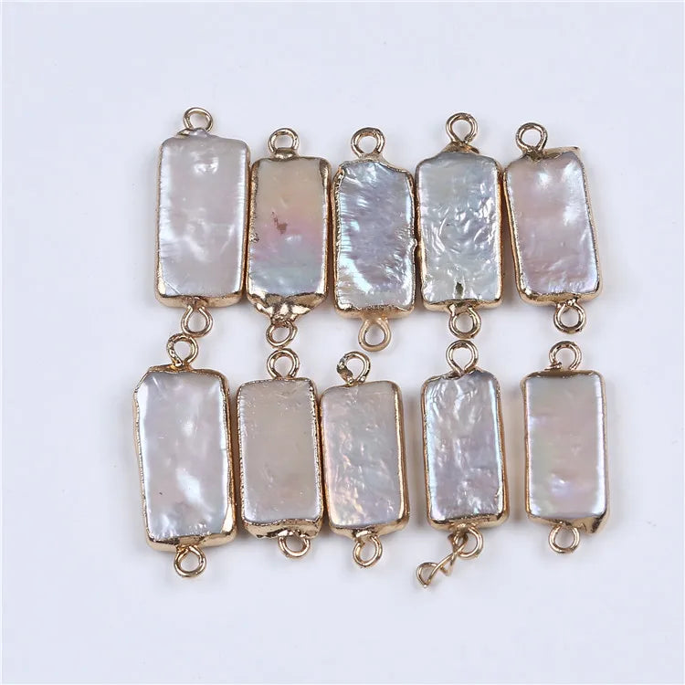 Wholesale Price 10*13mm Rectangle Natural Freshwater Pearl Loose Pearl with One Hanger diy Pearl with One Connectorne