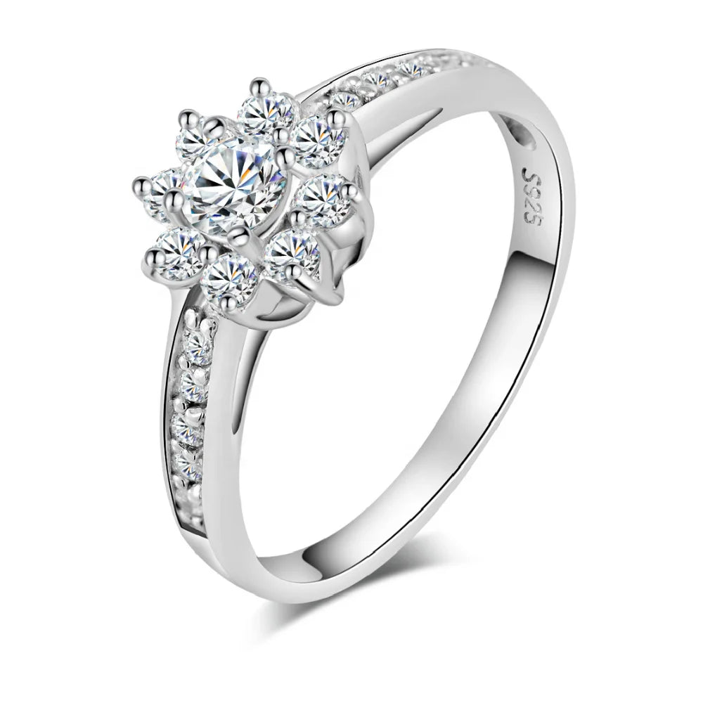 Fine Jewelry Gift 925 Sun Silver Rings Jewelry with Bling Bling  CZ Stones for Girlfriend Fashion Wedding Ring