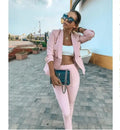 AMIGO A3200 Light Pink Hot Sell Women Short Full Sleeve Single Button Two-Piece Polyester/Cotton Anti-Wrinkle V-neck Set