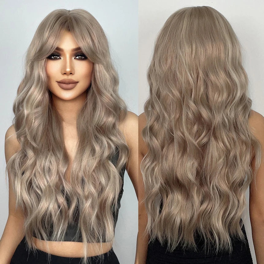 Wigs Wholesale Long Ash Blonde Wig for Women Blonde Wave Hair Wigs With Curtain Bangs Natural Light Brown