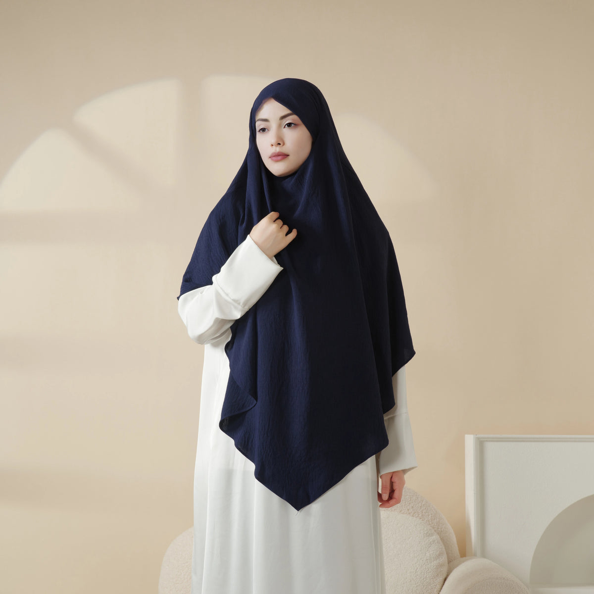 Middle East Ribbed Crepe Polyester Hijab for Muslim Women Modest Long Dresses Open Abaya Malaysian Nisamodest All Seasons
