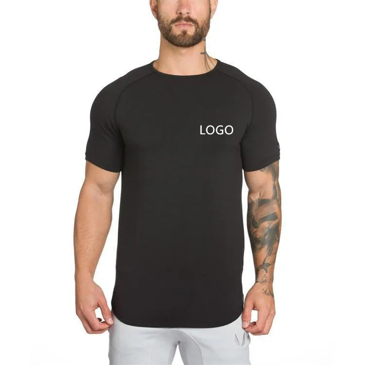 Wholesale Custom Logo Men's Gym Tshirt Sport Fitness Jersey with Short Sleeve O-Neck Nonwoven Weaving Method Printed Pattern