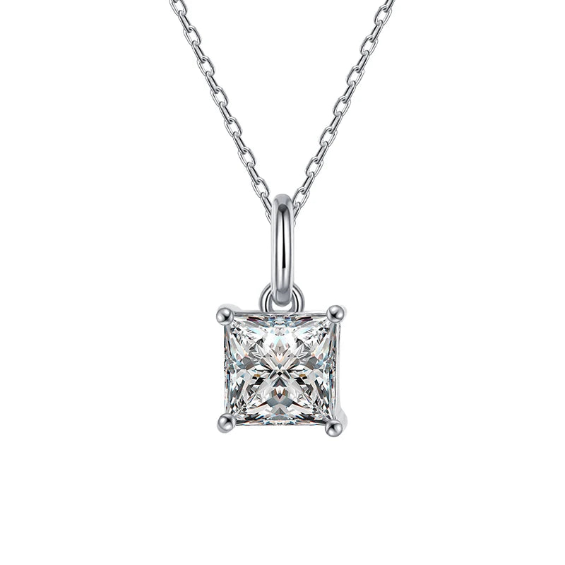 Popular 925 Sterling Silver Square Necklace Shiny Zircon Geometric Shape Pendant Simple Charm Women Choker Day Gift Fine Jewelry