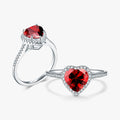 925 Sterling Silver Romantic Heart Pigeon Blood Red CZ Finger Rings for Women Wedding Engagement Statement Jewelry