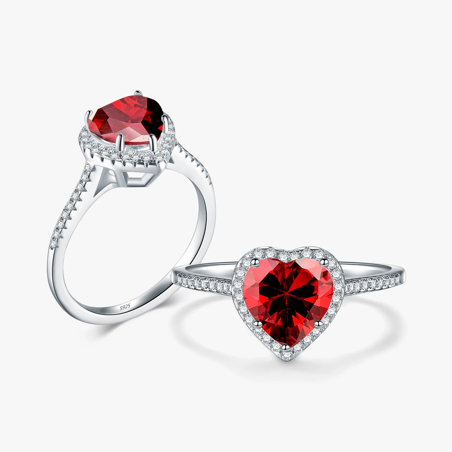 925 Sterling Silver Romantic Heart Pigeon Blood Red CZ Finger Rings for Women Wedding Engagement Statement Jewelry