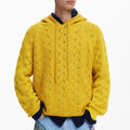 100% Cotton Solid Color Knitwear Manufacturers Crochet Hoodie Sweater with Adjustable Drawstring Elastic Waistband Front Logo